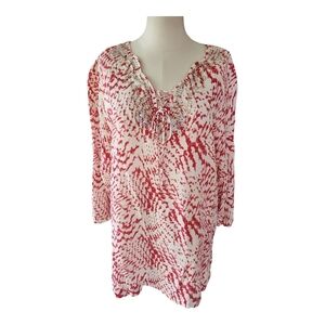 Princess Cruises Red & White Viscose Tunic Top | Boho Resort Wear | Size XL
